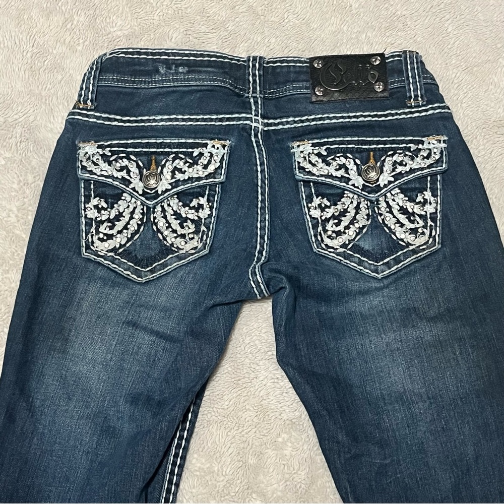 Cello Blue Bootcut Jeans with Embellished White Back Pockets